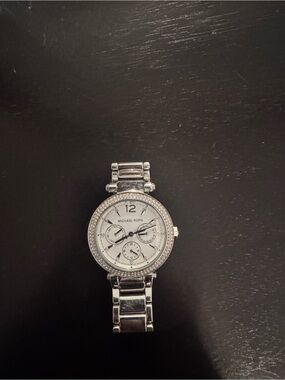 Michael Kors Silver-Tone Crystal Accent Bracelet Watch